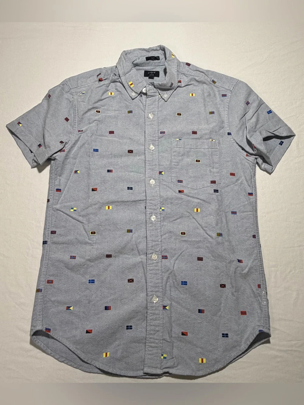 J. Crew Light Blue Oxford with Nautical Flag Print